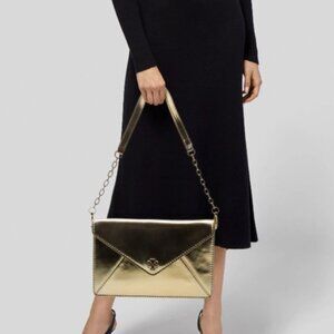 Tory Burch Gold Leather Envelope Shoulder Bag